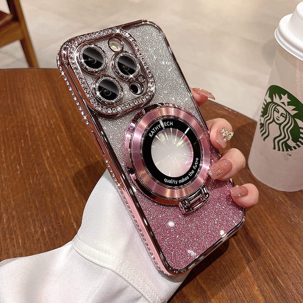 Glitter Rhinestone Clear TPU Case MagSafe Stand for iPhone 11 12 13 14 15 16