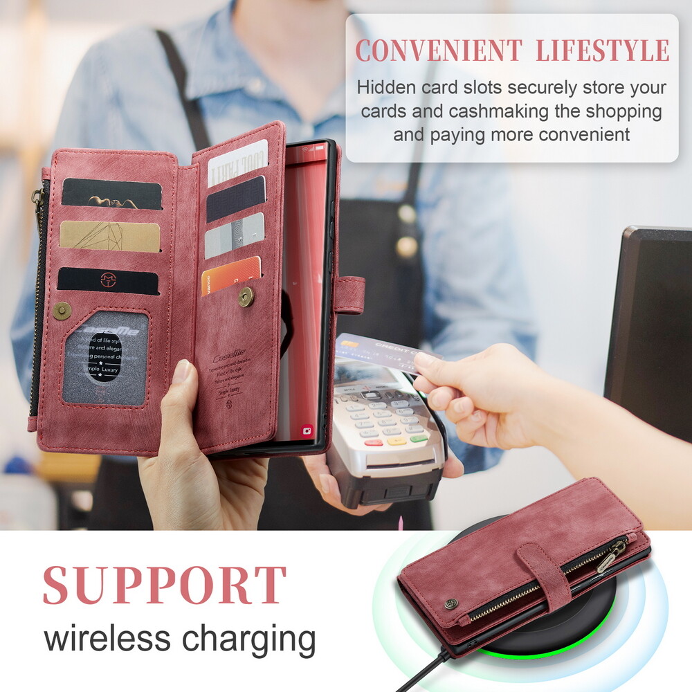 Zipper Leather Wallet Phone Case w/ Wrist Strap for Samsung S23 S22 S21 A Series