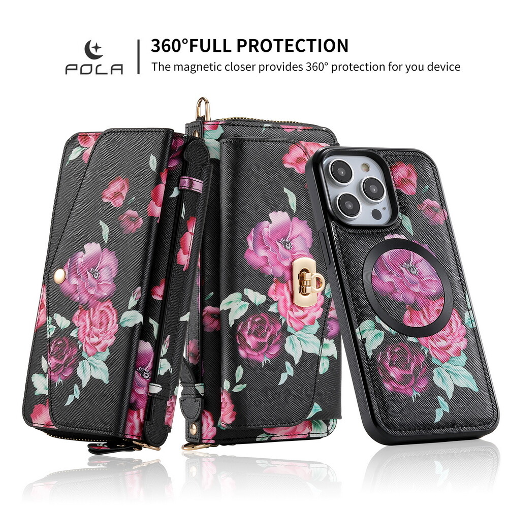 Flower Leather Wallet Wallet Removable Magnetic Cover For iPhone 12 13 14 15 16