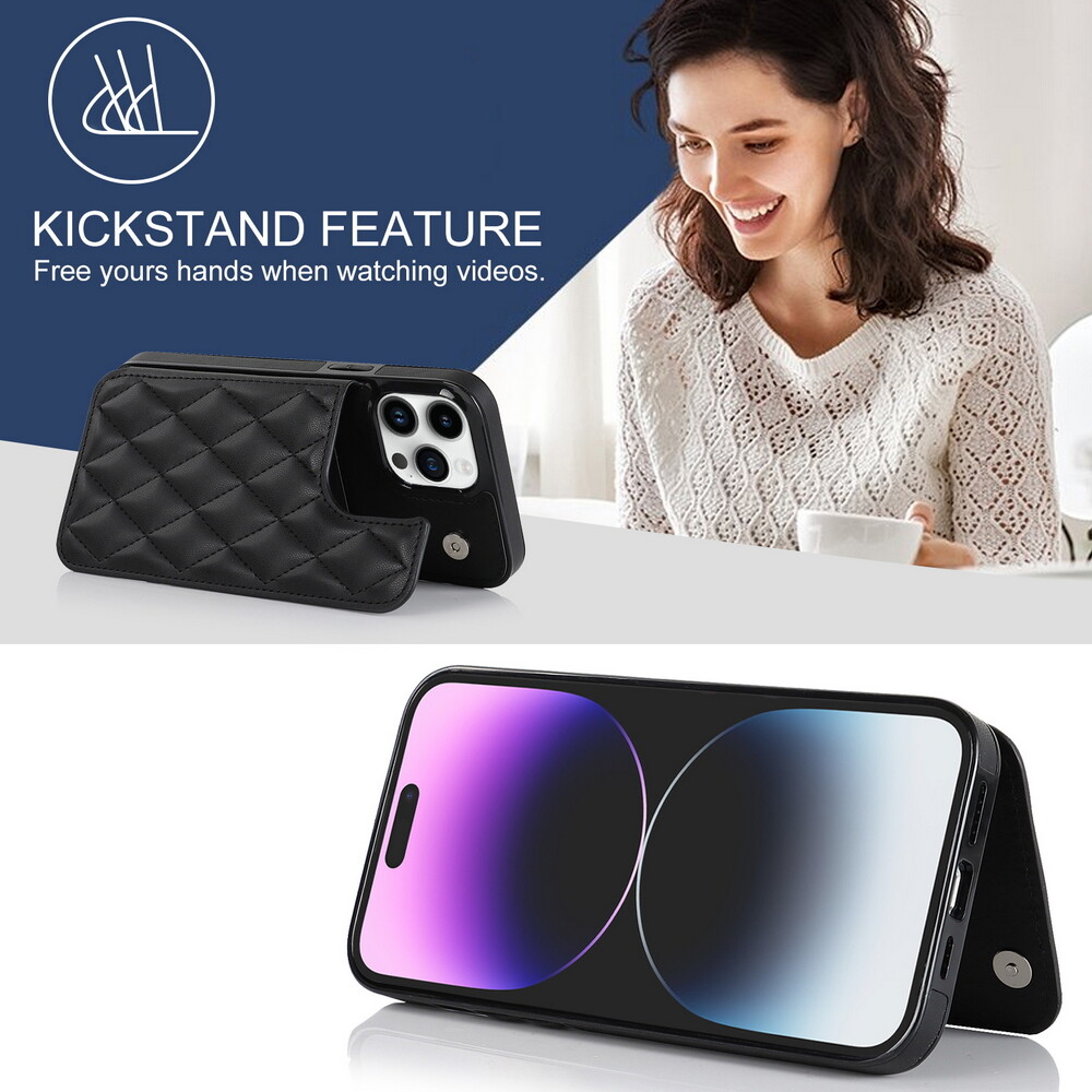 Rhombus Quilted Leather Magnetic Card Wallet Case for iPhone 11 12 13 14 15 16