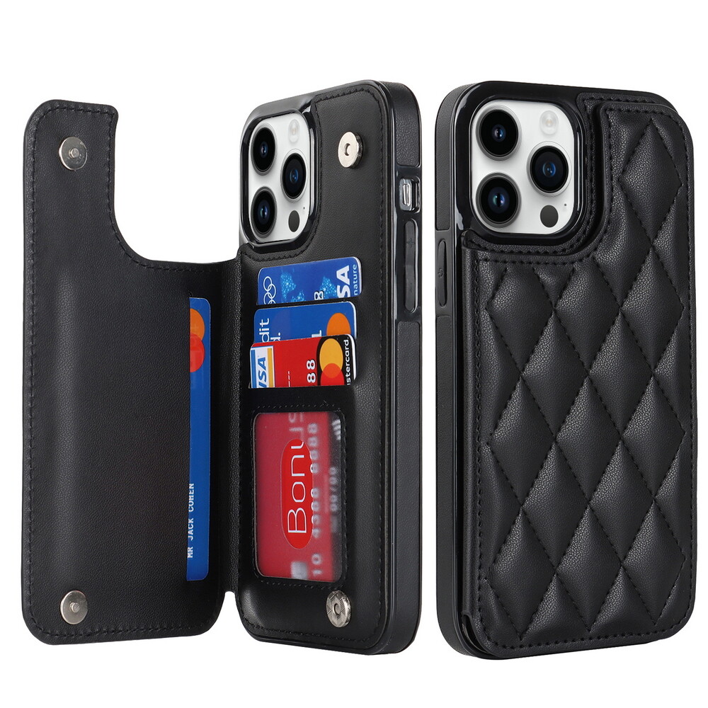 Rhombus Quilted Leather Magnetic Card Wallet Case for iPhone 11 12 13 14 15 16
