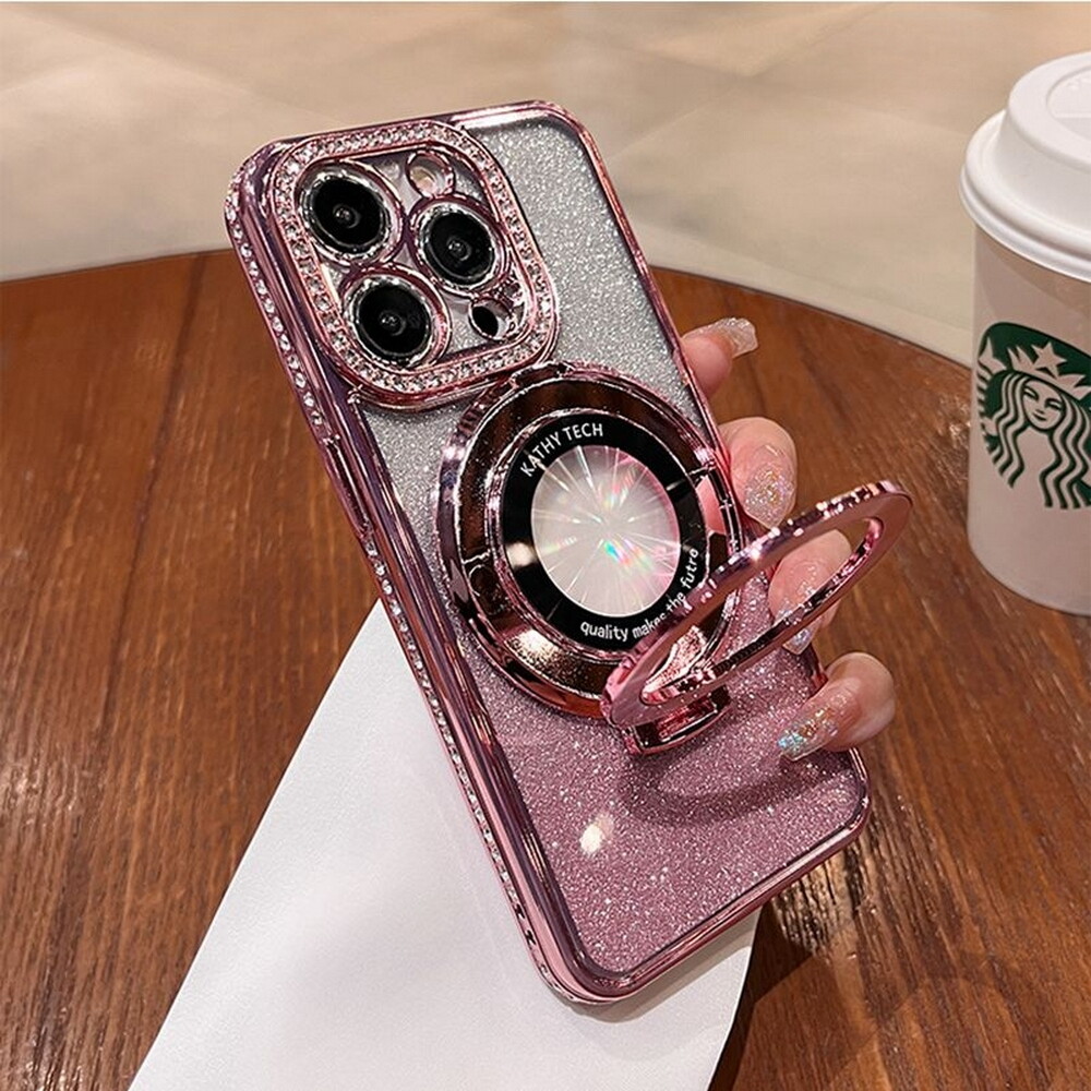 Glitter Rhinestone Clear TPU Case MagSafe Stand for iPhone 11 12 13 14 15 16