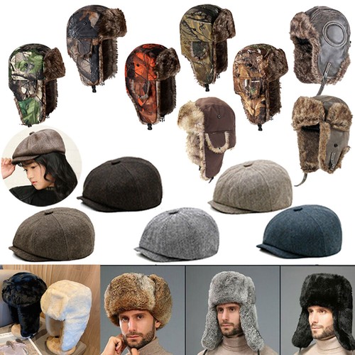 Winter Ushanka Hat Men Pilot Aviator Trapper Hat leather With Ear