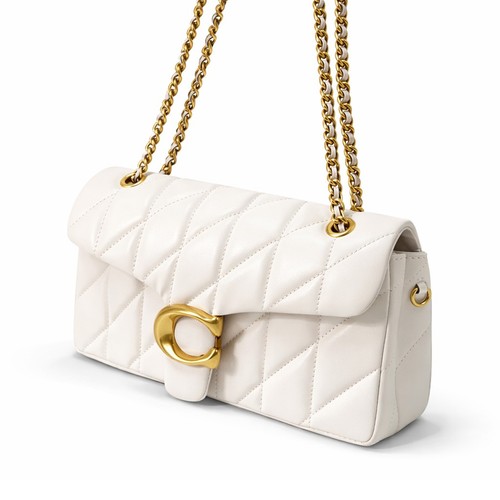 COACH Tabby 26 Quilted Shoulder Bag Beige Leather Gold Hardware