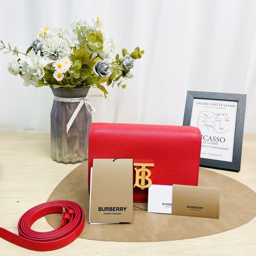 Burberry Red Pebbled Calfskin Leather TB Flap Bag ebayAG Auth | eBay