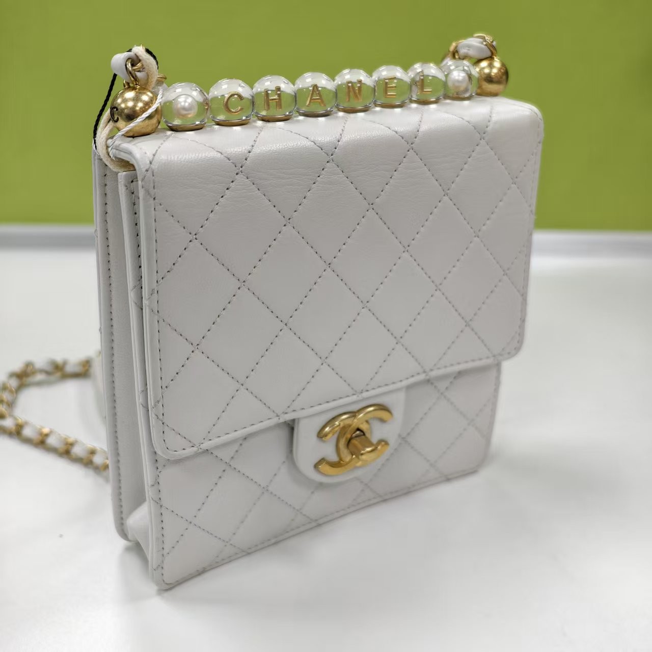 Chanel Trendy CC Bag in White Lambskin with Pearl Top Handle