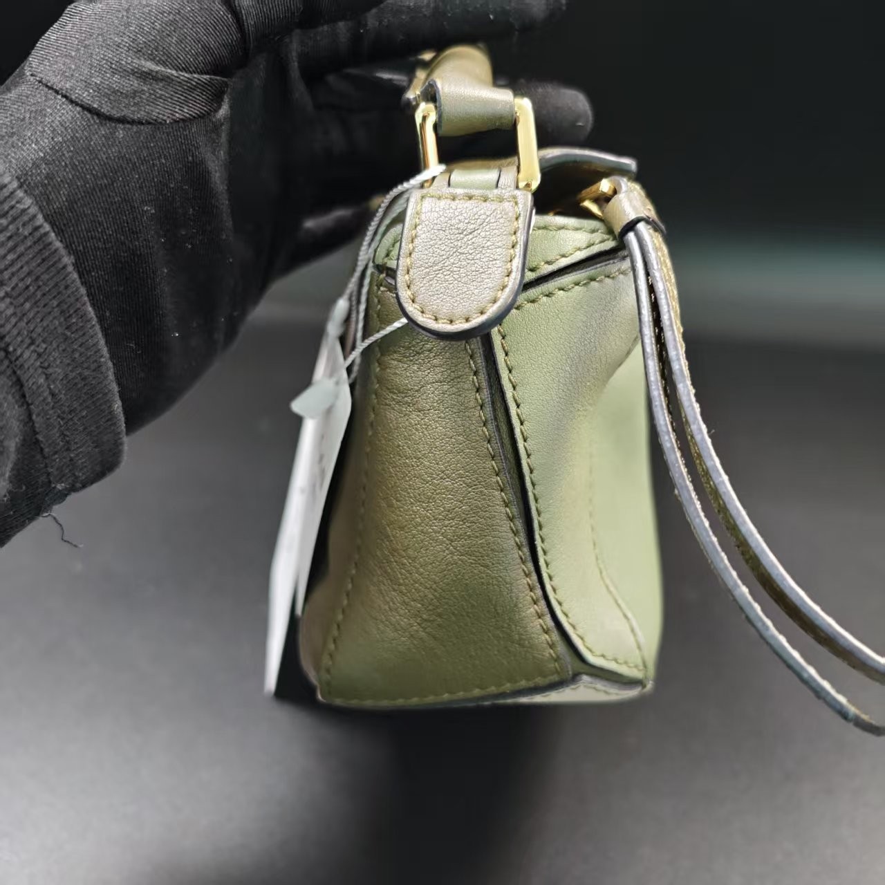 Loewe Mini Puzzle Shoulder Bag Multicolor Green Calfskin Leather