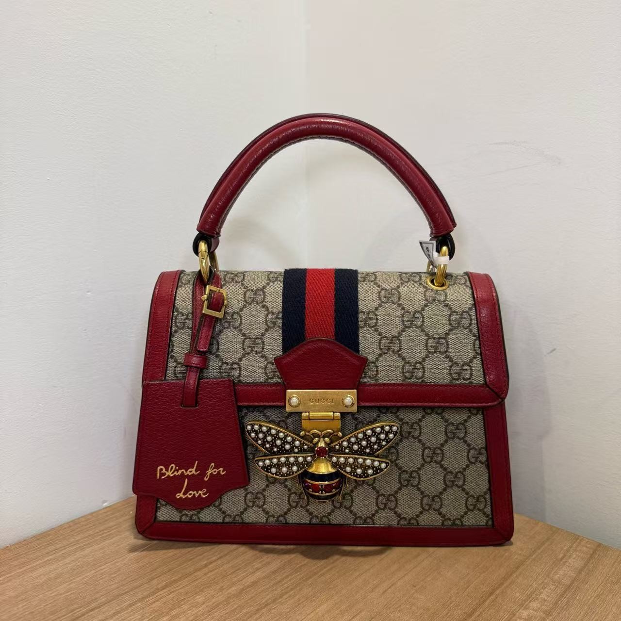 Gucci Queen Margaret Bee Top Handle GG Supreme Canvas Crossbody