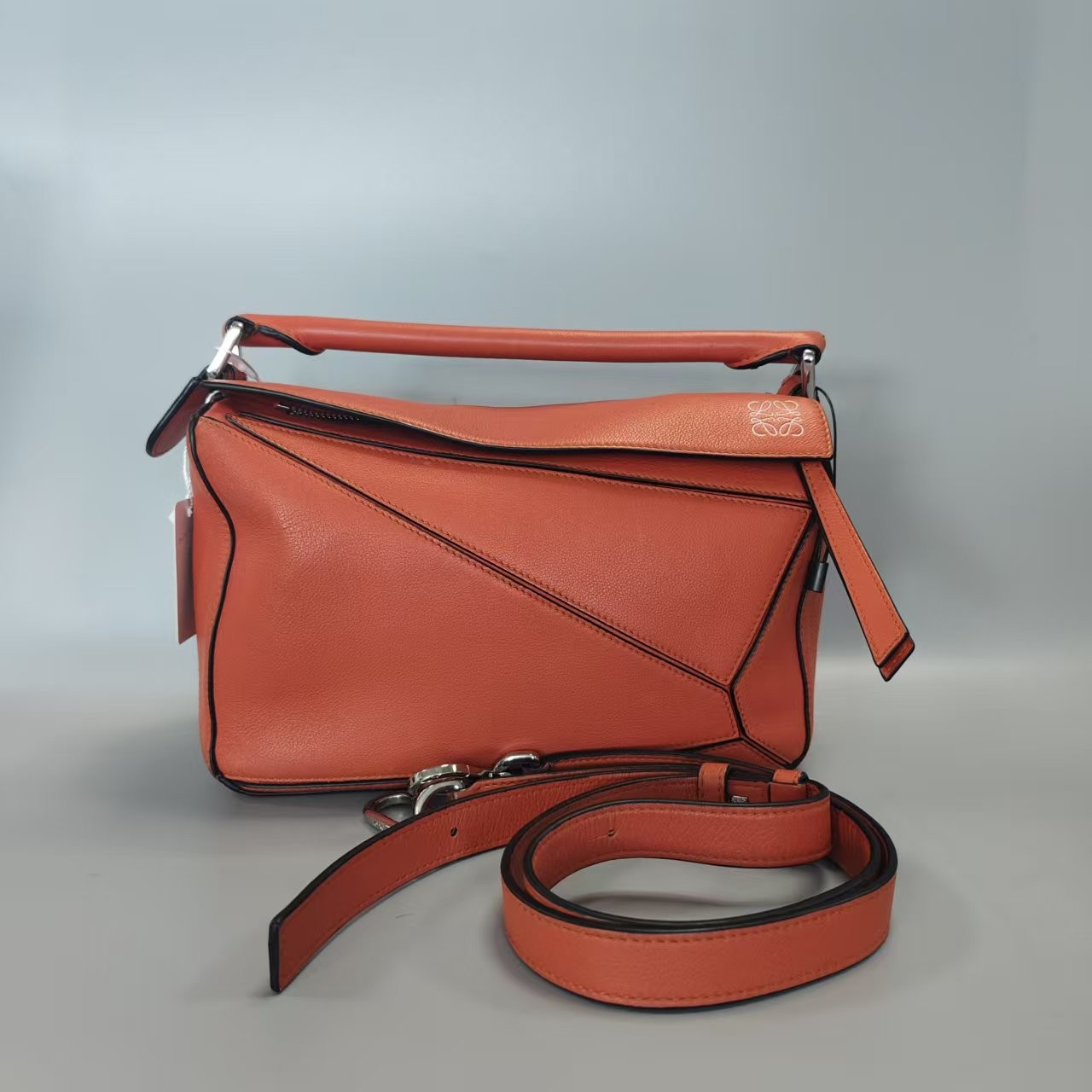 Loewe Medium Puzzle Shoulder Bag Orange Calfskin Leather Crossbody