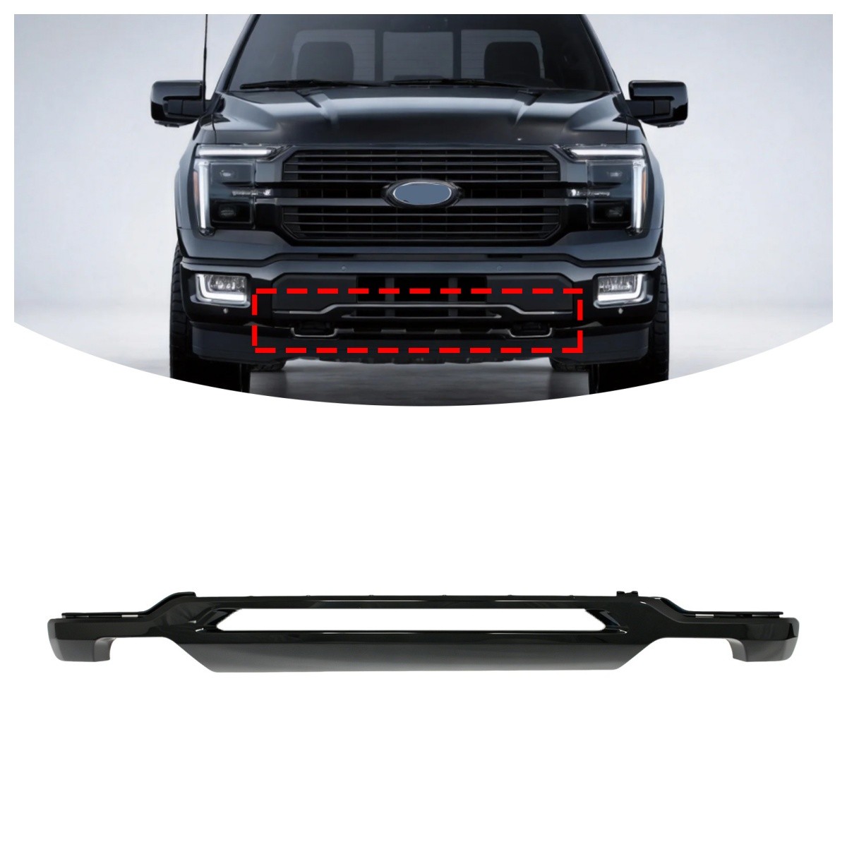 Front Bumper Molding Trim Valance For 2024 2025 2026 Ford F-150 Gloss Black