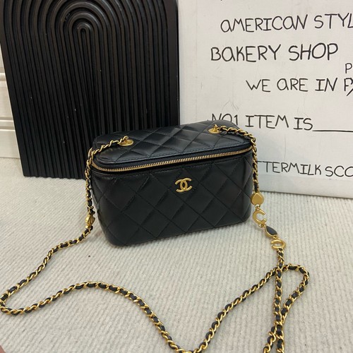 Chanel Vanity Case Lambskin Quilted Heart Enamel Chain Crossbody