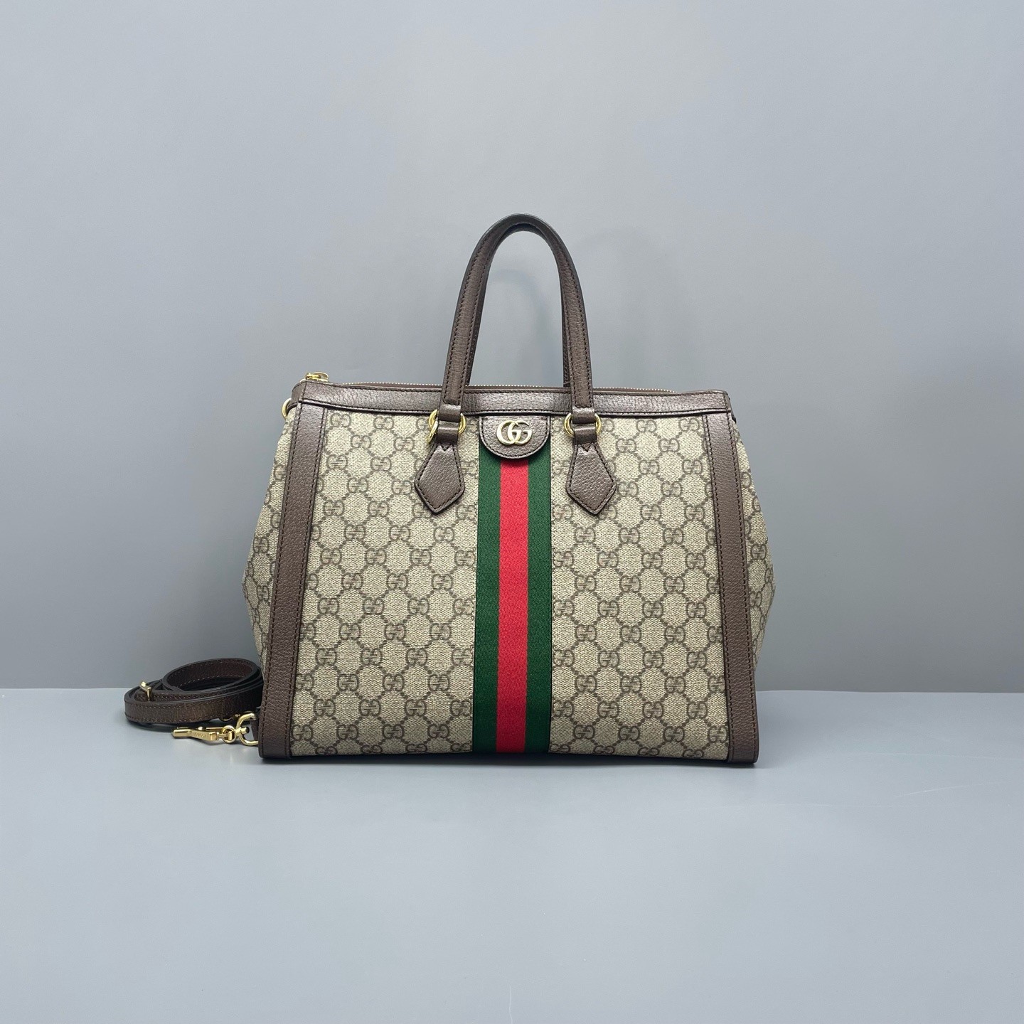 Authentic Gucci GG Supreme Ophidia Canvas Top Handle Bag Large