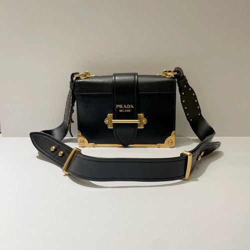 PRADA City Calf Saffiano Leather Cahier Crossbody Bag Black