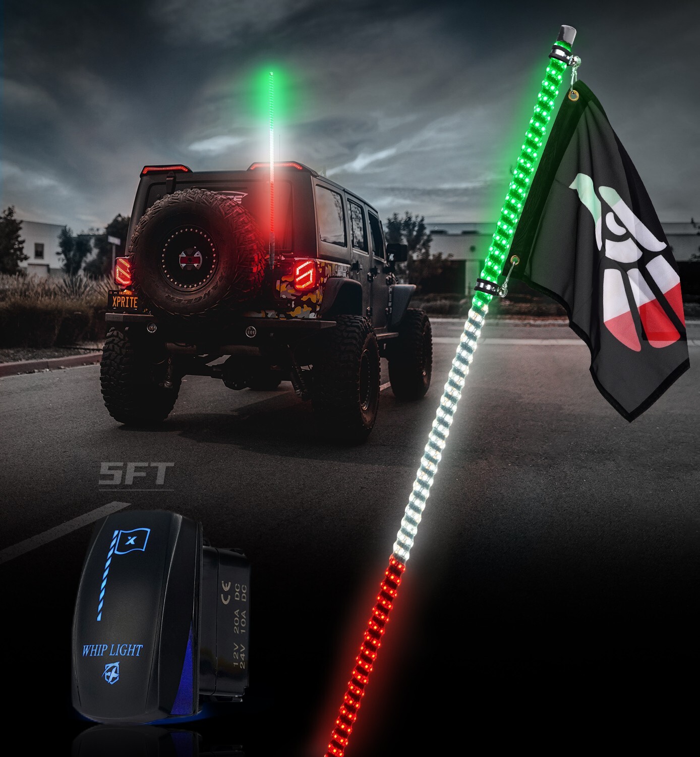 ZUMA LIGHTNING FLAGE 159 × FLUX EM 5FT Green White Red Spiral Static LED Whip Light with Mexico Flag