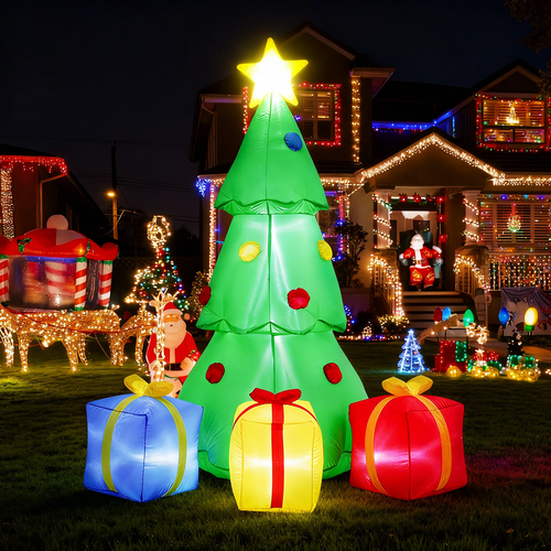 Aufblasbar Weihnachtsbaum Weihnachtsdeko 210cm mit LED-Beleuchtung Garten Patio