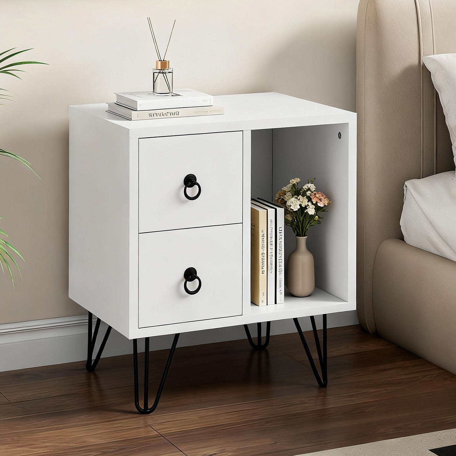 Nachttisch Nachtschrank Nachtkommode Beistelltisch Bett Kommode mit 2 Schubladen
