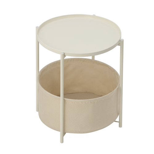 Beistelltisch rund Couchtisch Sofatisch klein mit Korb aus Stoff Nachttisch