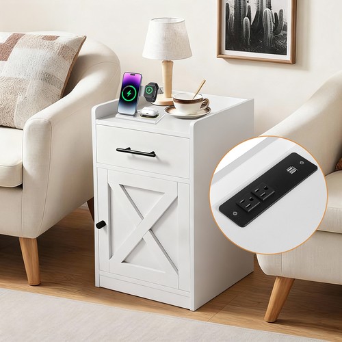 Nachttisch mit Ladefunktion Beistelltisch Nachtschrank Nachtkommode Nachtkasten