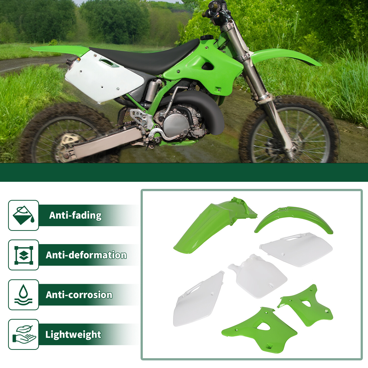7Pcs Plastics Kit Fairing Bodywork Set For Kawasaki KX125 KX250