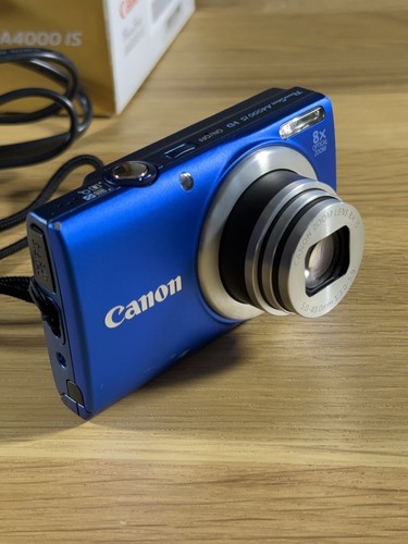Canon PowerShot A4000 IS 16MP 4x Digital Zoom Blue 95% NEW English