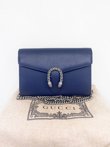 Authentic Gucci Navy Leather Dionysus Pebbled Chain Crossbody | eBay