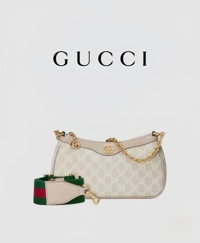 GUCCI Ophidia Small Beige And White GG Canvas Shoulder Bag 735132