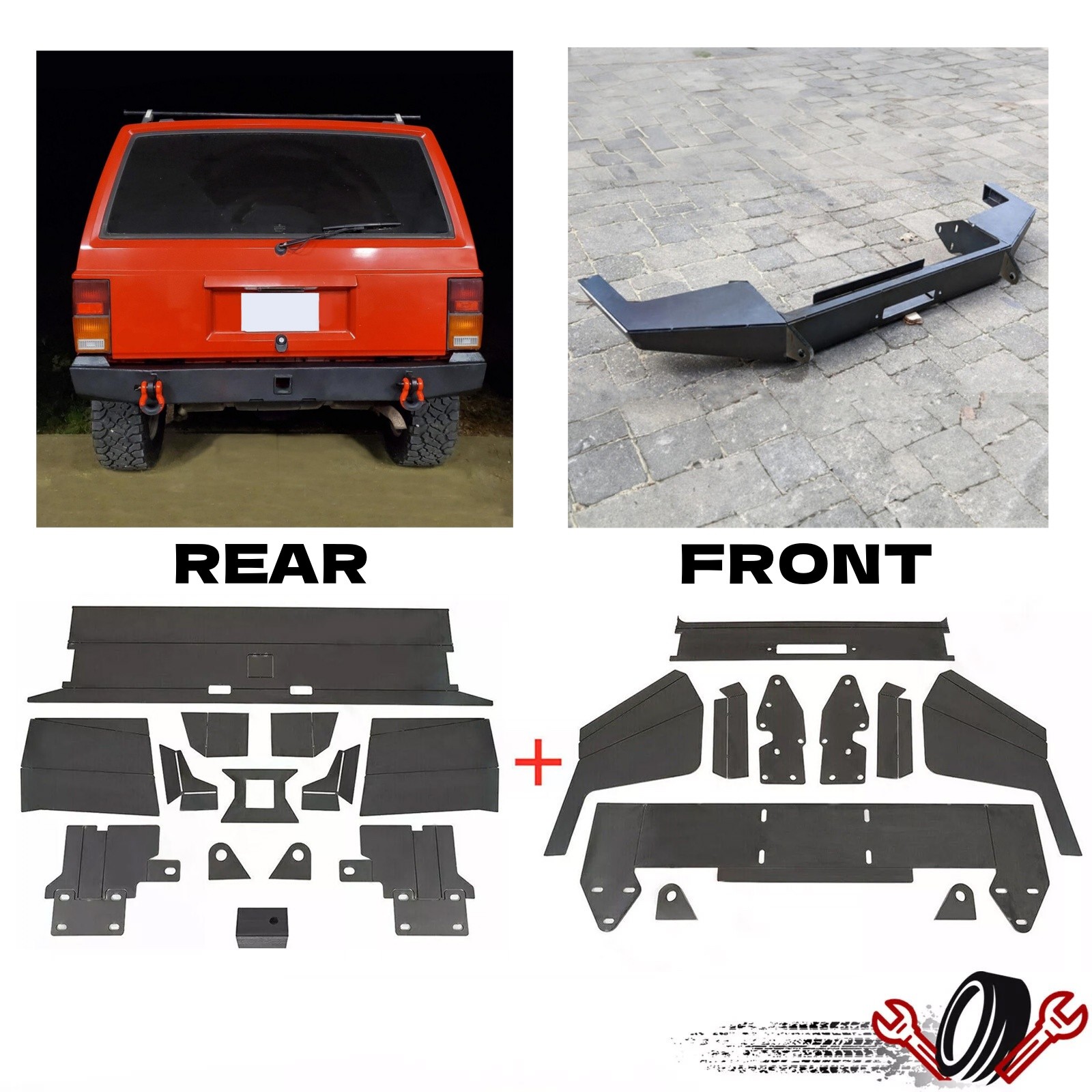 Front & Rear Bumper Bare Metal Kit Mount Plate DIY For Jeep