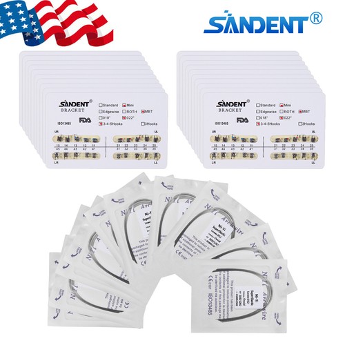 10-Pack Dental Arch Wires With Metal Brackets - Niti Round, MBT/Roth .345/3 Hooks For Orthodontics