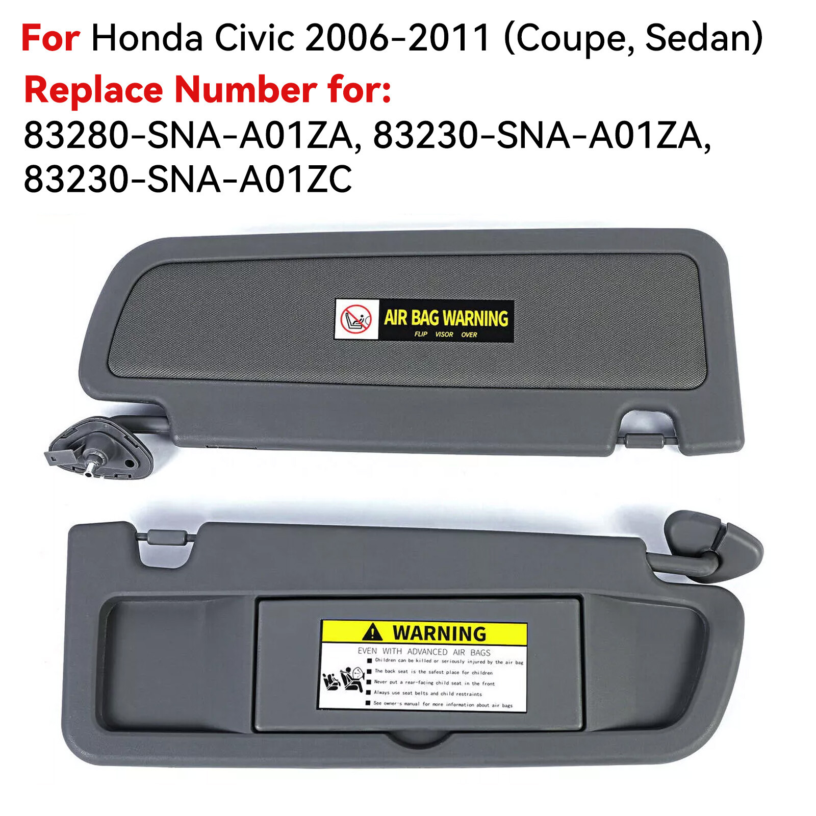 New Pair Driver & Passenger Side Light Gray Sun Visor For 2006-11 Honda