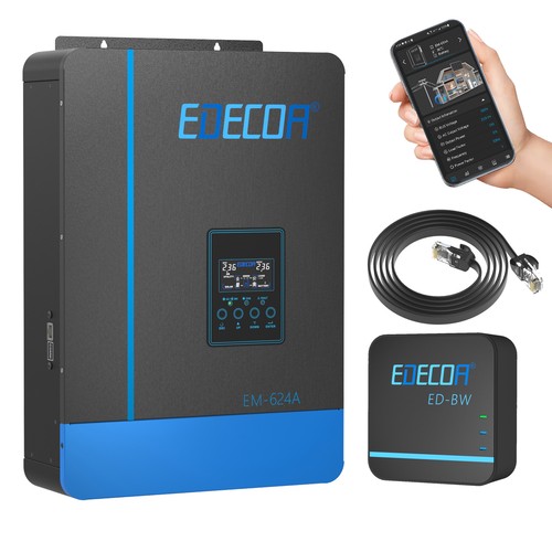 Onduleur Hybride EDECOA 3800W 24V 220V Avec MPPT 110A - Fonctionne Sans Batterie, Pour Panneaux Solaires