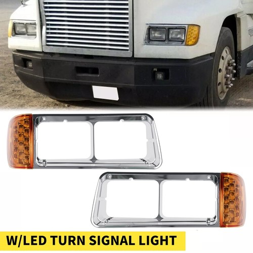 Fit For Freightliner FLD120 Headlight Bezel w/ LED Turn Signal