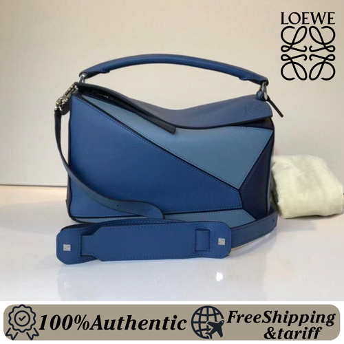 LOEWE Medium Puzzle Bag Two-Tone Blue Grey Grained Calfskin Navy