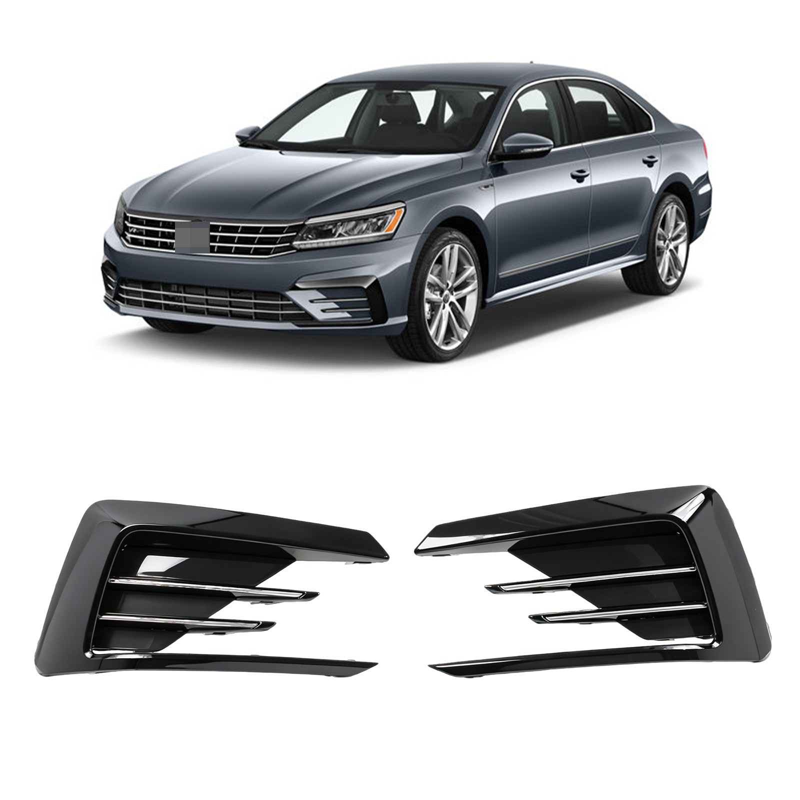 Pair LH+RH For VW Passat 2016-2019 R-Line Front Bumper Grille Fog Light Cover