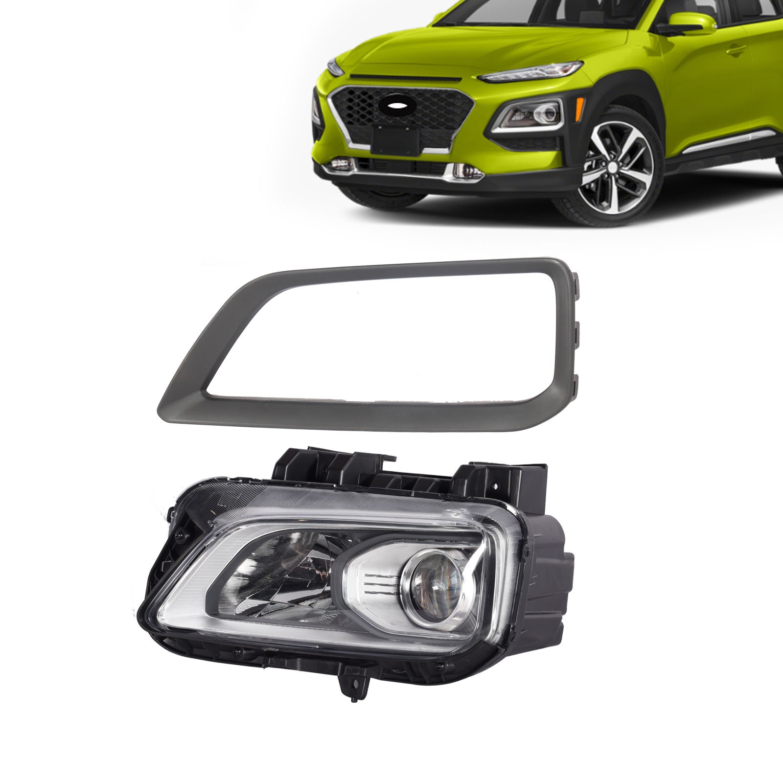 2018-2021 Hyundai Kona Left Headlamp Halogen w/Light Bezel Molding