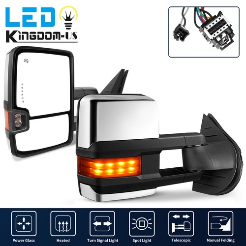 Pair Of Power Heated Signal Tow Mirrors For 07-13 Chevy Silverado/Sierra 1500-3500 – Black