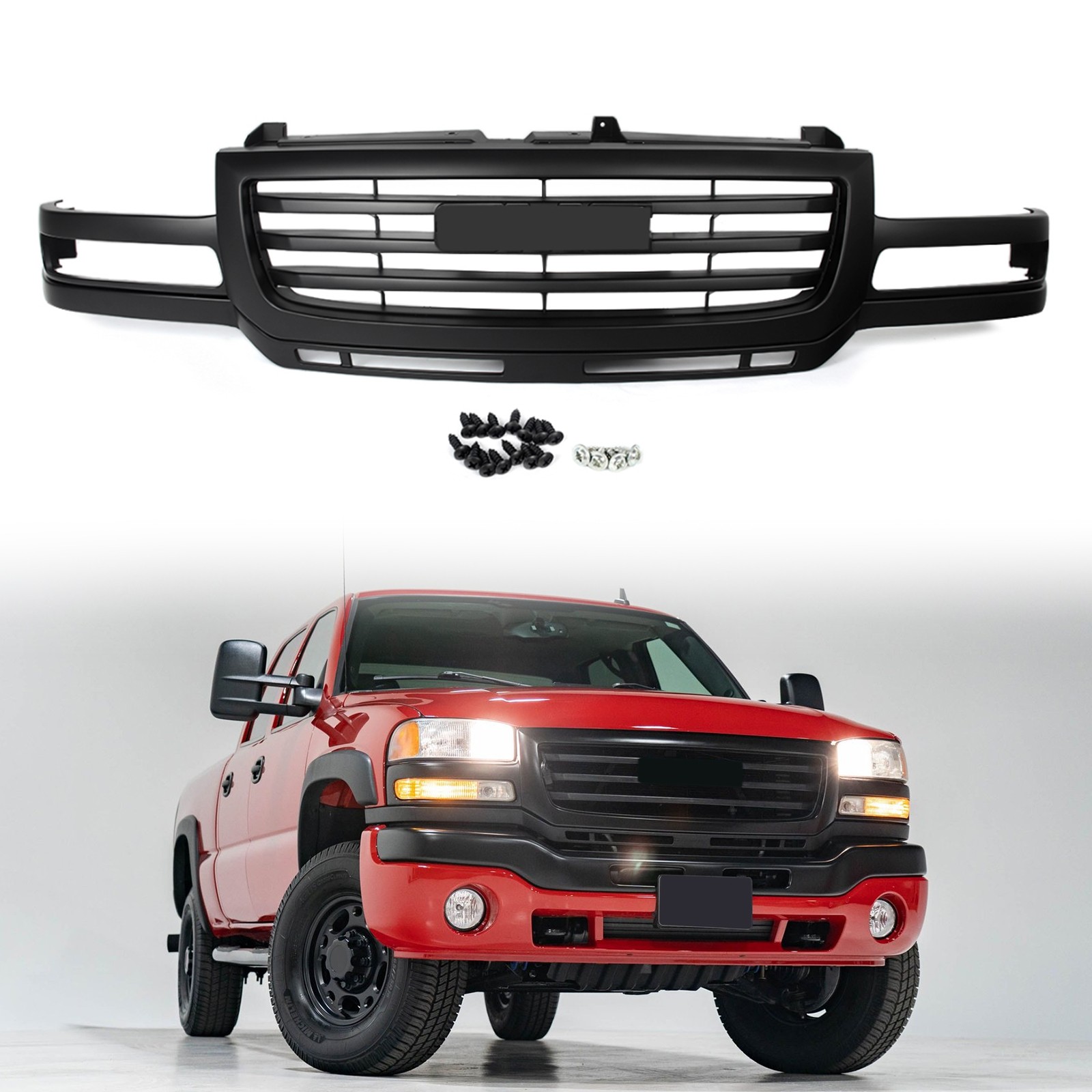 Front Bumper Grille Assembly For 2003-2007 GMC Sierra 2500 3500 HD Matte Black