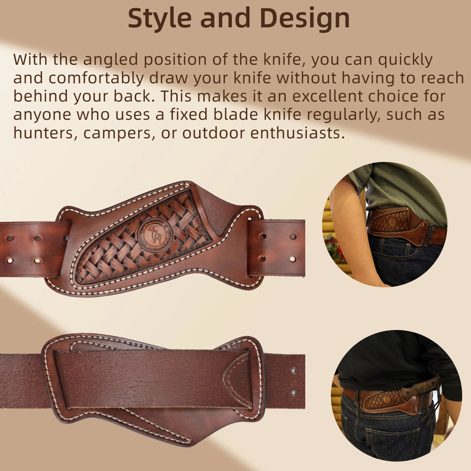 Tourbon Leather Engraved Pancake Fixed Blade Knife Sheath Belt