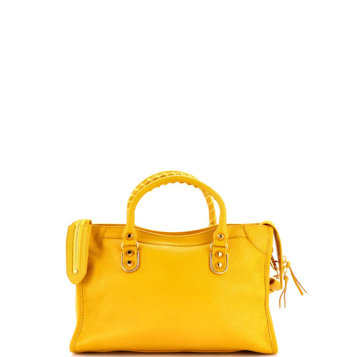 Balenciaga Classic City Small Yellow Crinkled Lambskin Handbag