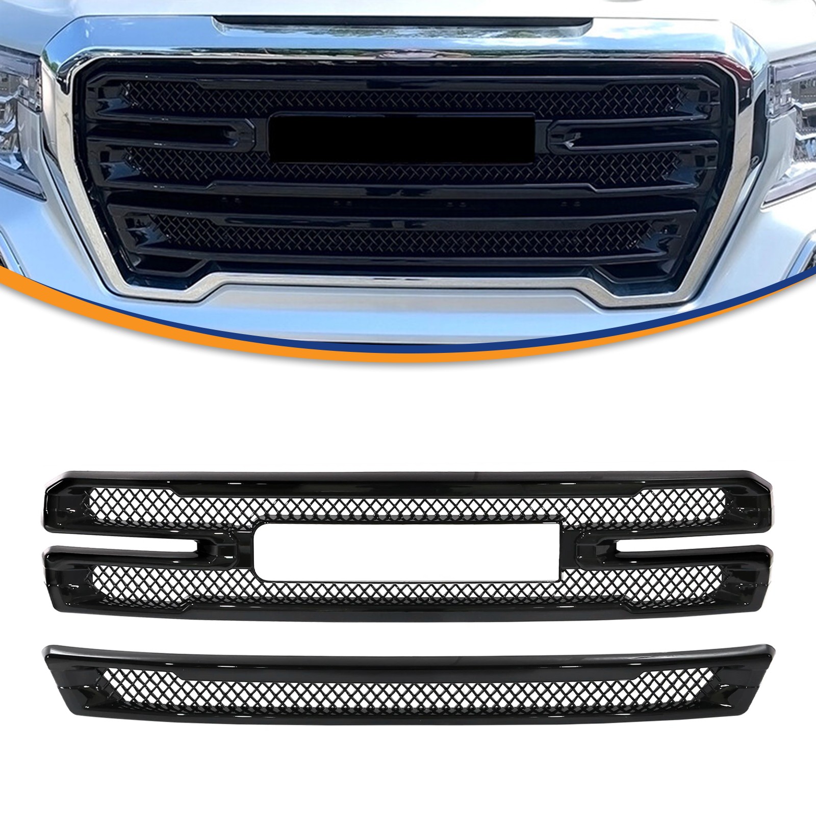 For 2019-2021 GMC Sierra 1500 SLT AT4 Grille Covers Grill Overlay Gloss Black