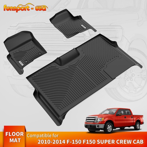 All-Weather Floor Mats For 2015-2024 Ford F-150 Super Crew Cab - Black TPE Rubber Liners 12 thumbnail image