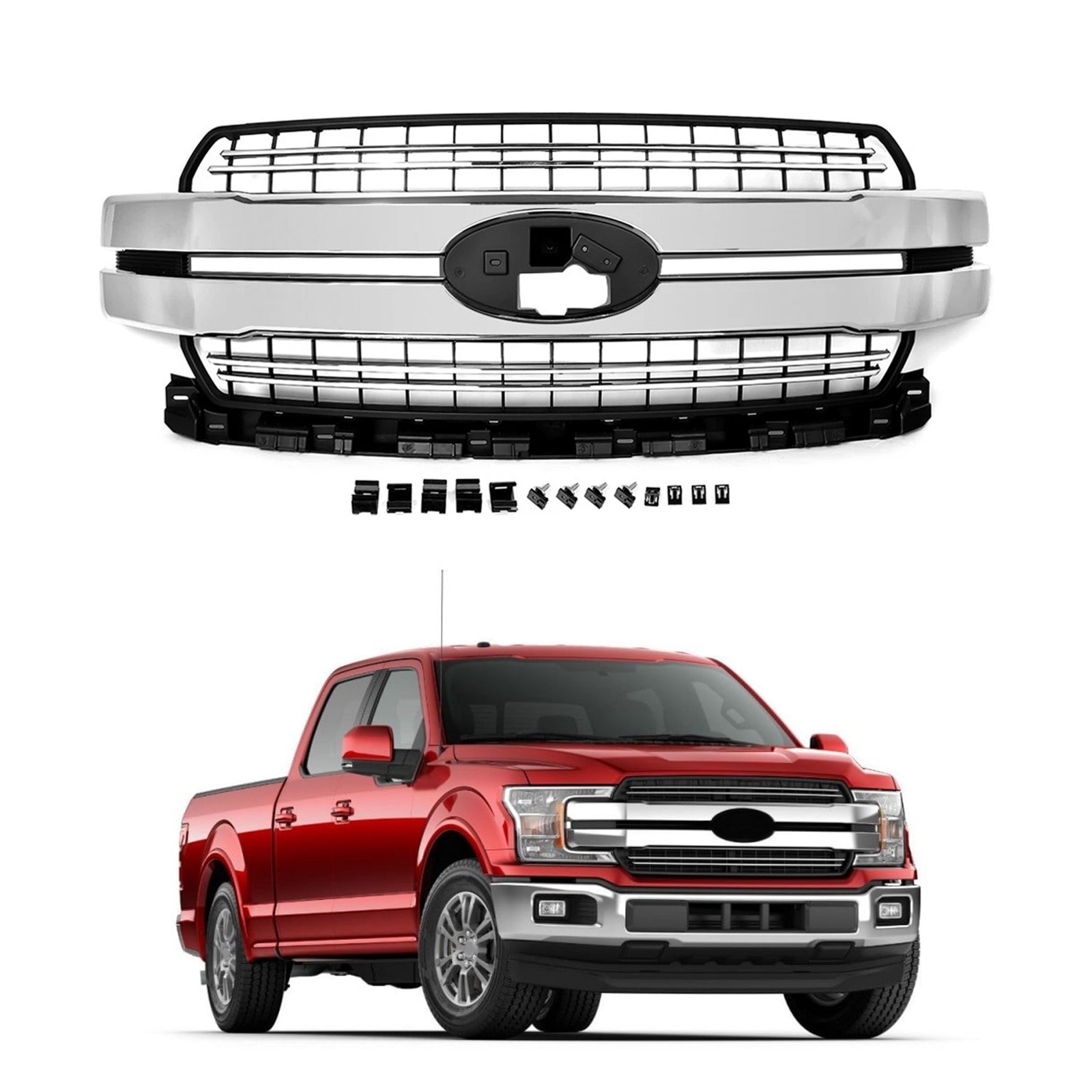 Chrome Front Bumper Upper Grille Fit For 2018 2019 2020 Ford F-150  F150 Lariat