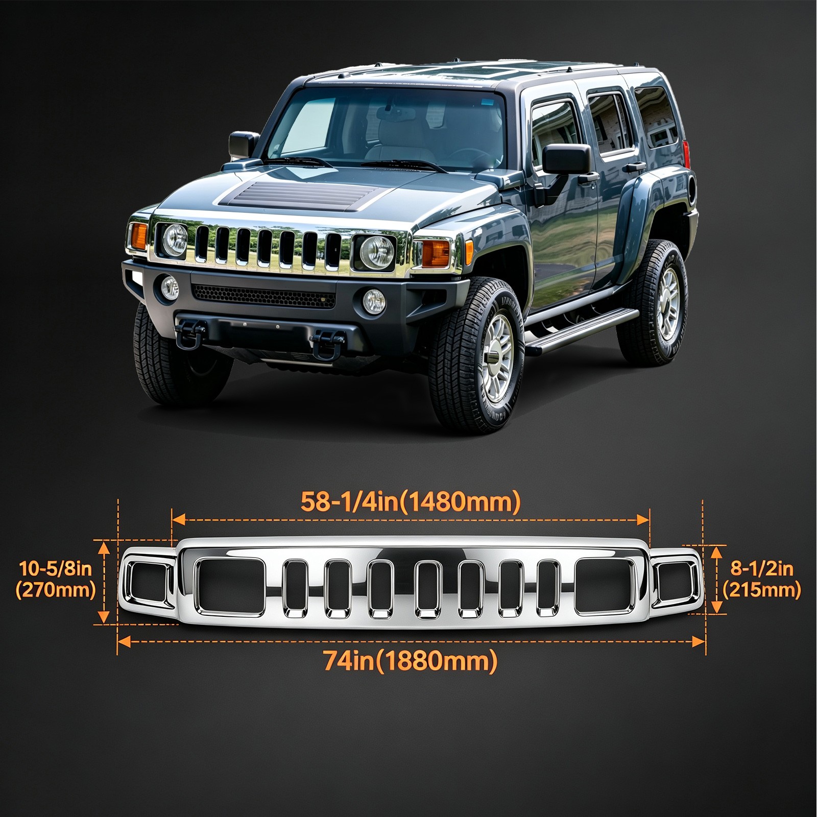 Front Upper Bumper Grille Grill Chrome For Hummer H3 H3T 2006-2010 Factory Style