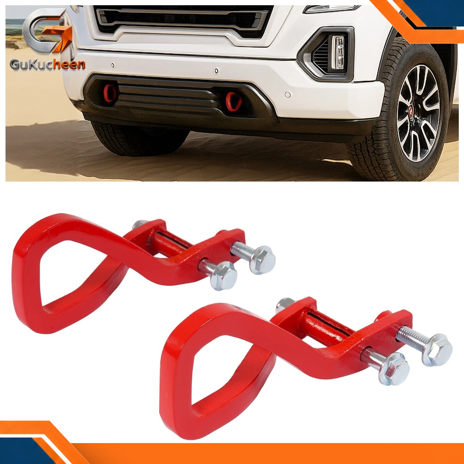 Red Front Tow Recovery Hooks w/ Bolts For GMC Sierra 1500 2019