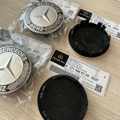 え 4 For Mercedes Benz Wheel Center Caps Black 75mm Rim Emblems