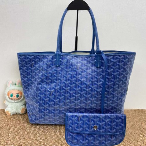 Goyard Saint Louis PM Tote Bag Blue with Pouch Canvas Leather Pre