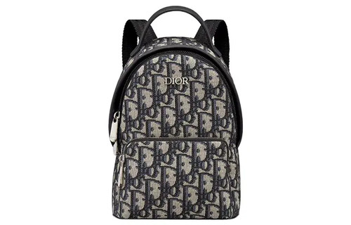 DIOR Rider Oblique Leather Backpack Children's Style Beige/Blue