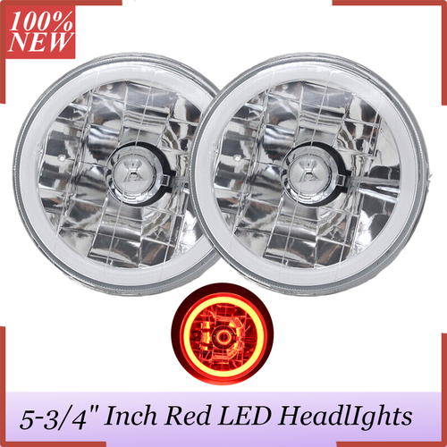 Pair For Most car with 5-3/4" Headlight Red LED Halo Angel Eye Clear Lens R & L