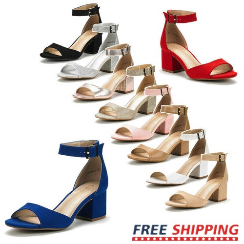 DREAM PAIRS Damessandalen met lage hak, vierkante teen, plateausandalen met hak en gesp voor feest, bruiloft, wit, PU, 41 EU