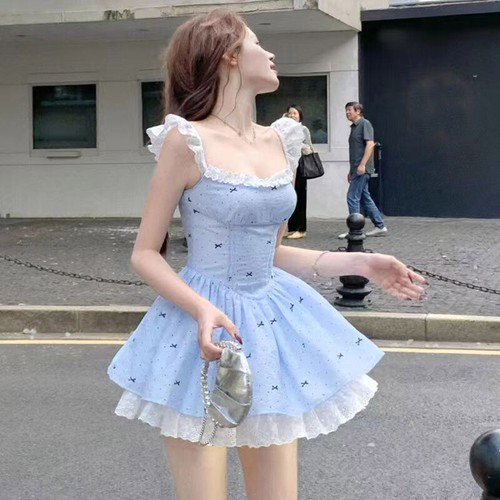 Sweet Girls Womens Bow A-Line Short Dress Japanese Cute Summer Dress  Princess | eBay