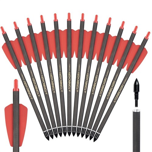 12 Flèches Carbone TOPARCHERY – Spine 350 – 15" – OD 7.5mm – Chasse à L'arc